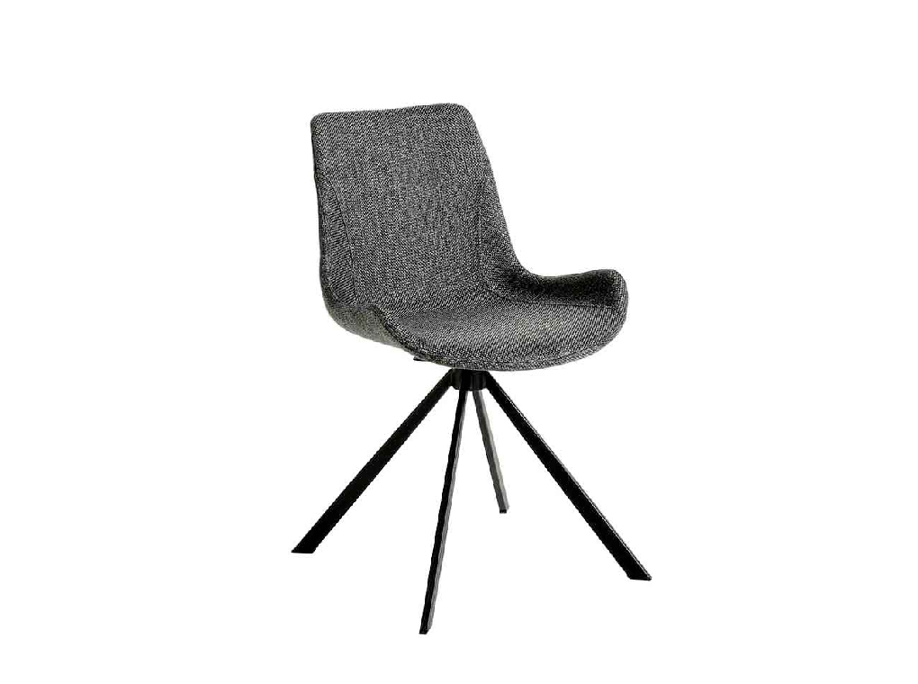 Swivel chair upholstered in fabric with black steel legs