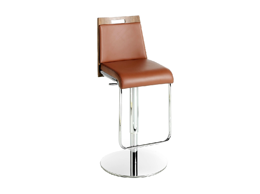 Stool upholstered in leatherette with chromed steel frame