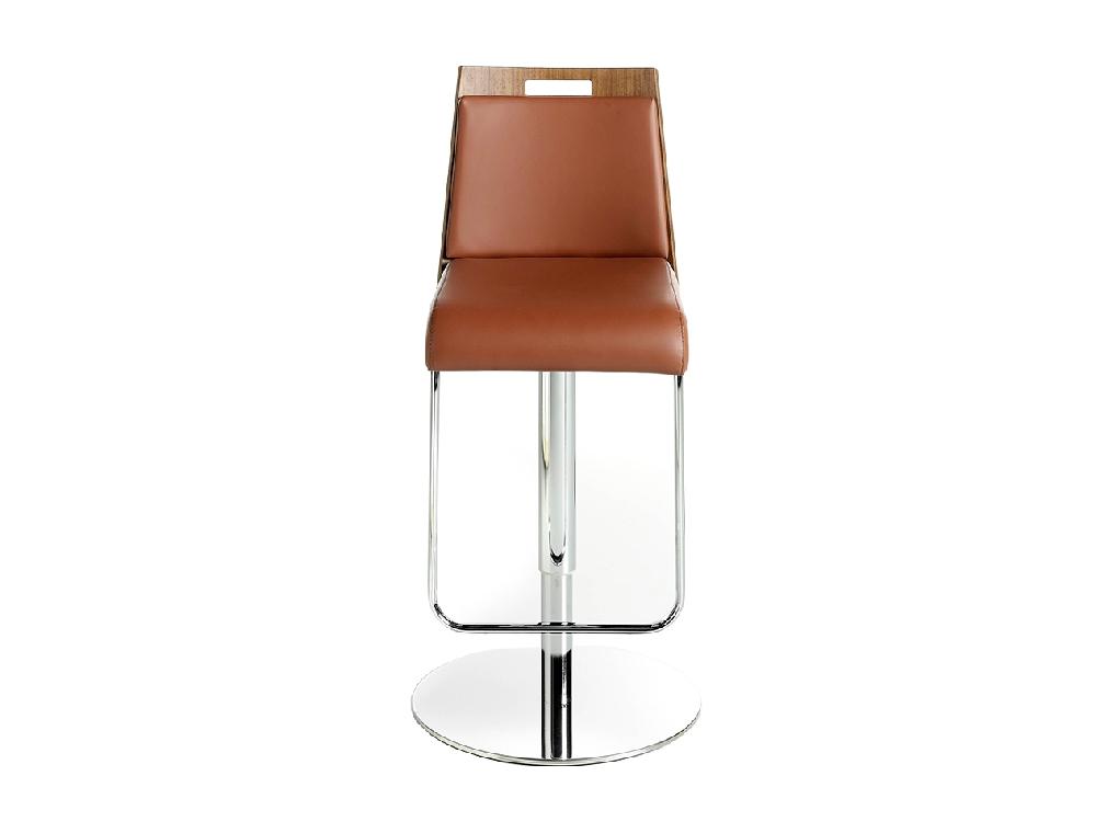 Stool upholstered in leatherette with chromed steel frame