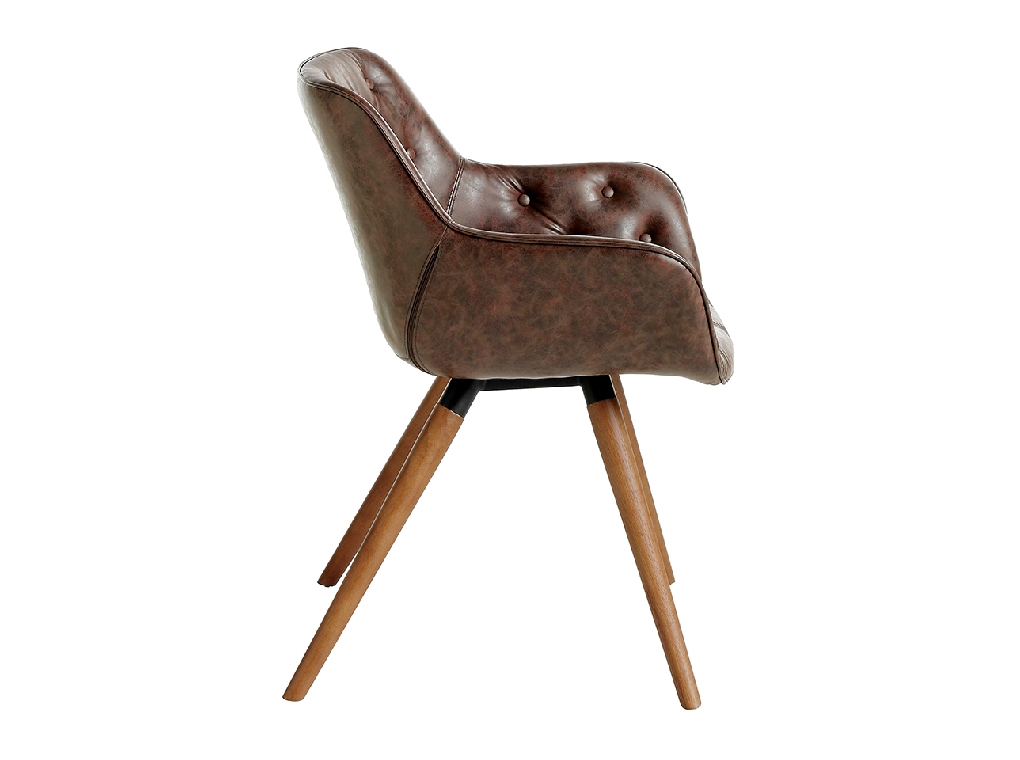 Chair upholstered in leatherette with solid wood legs in Walnut color