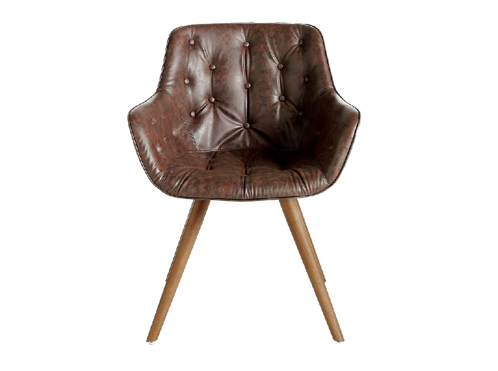 Chair upholstered in leatherette with solid wood legs in Walnut color