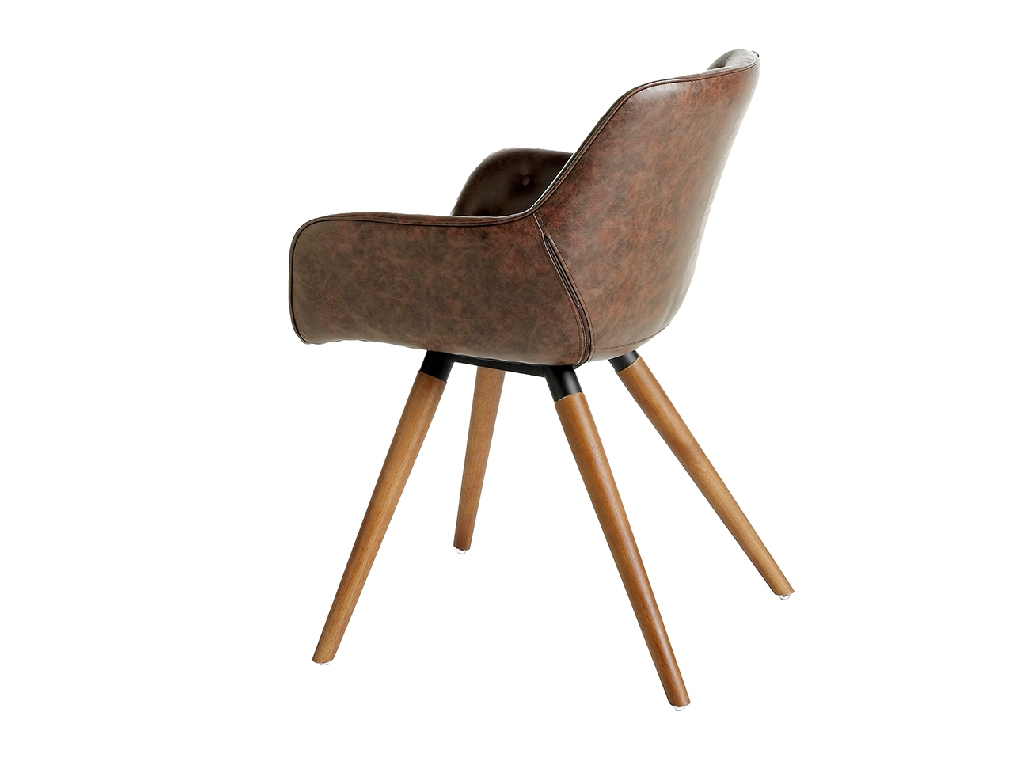 Chair upholstered in leatherette with solid wood legs in Walnut color