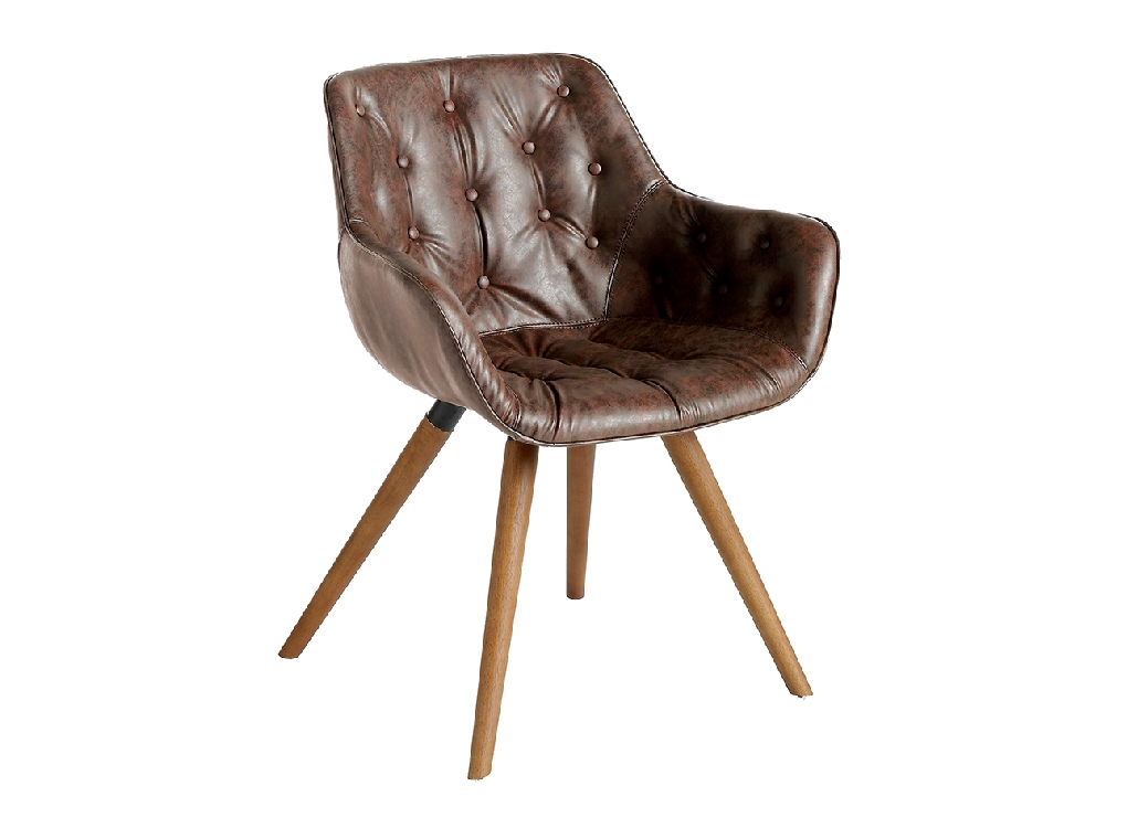 Chair upholstered in leatherette with solid wood legs in Walnut color