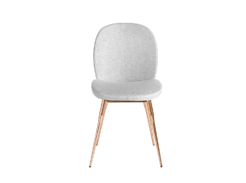 Chair upholstered in fabric with rose gold steel legs