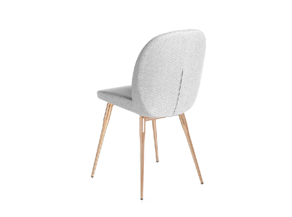 Chair upholstered in fabric with rose gold steel legs