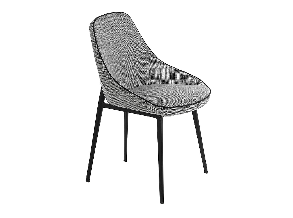 Chair upholstered in fabric with piping and black steel frame