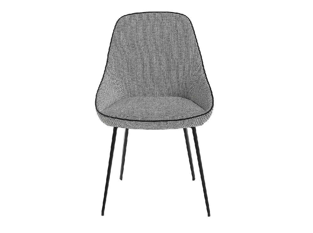 Chair upholstered in fabric with piping and black steel frame