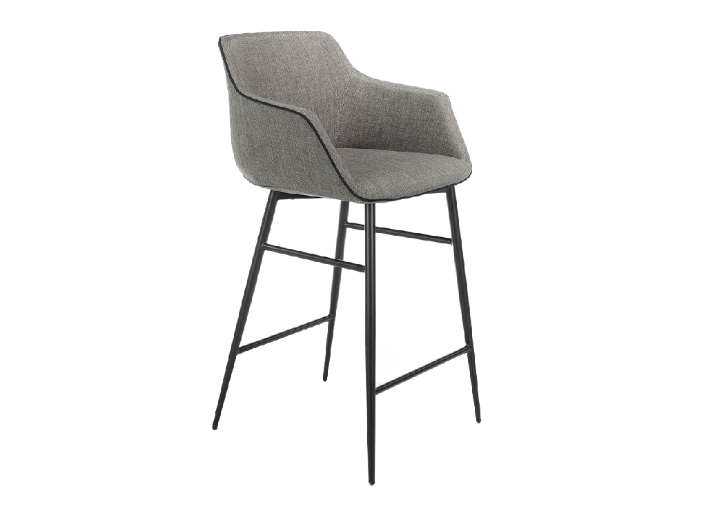 Stool upholstered in fabric with edging and structure in black steel