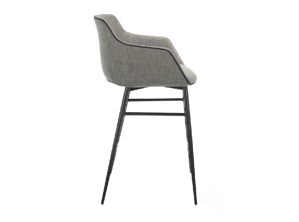 Stool upholstered in fabric with edging and structure in black steel