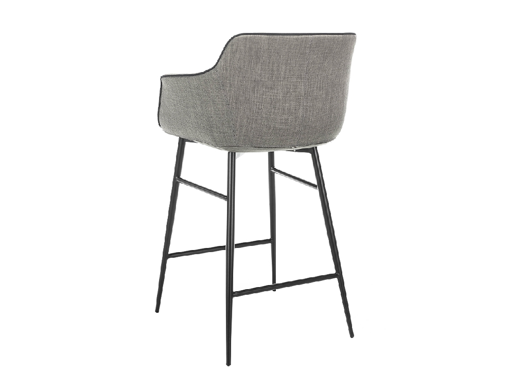 Stool upholstered in fabric with edging and structure in black steel