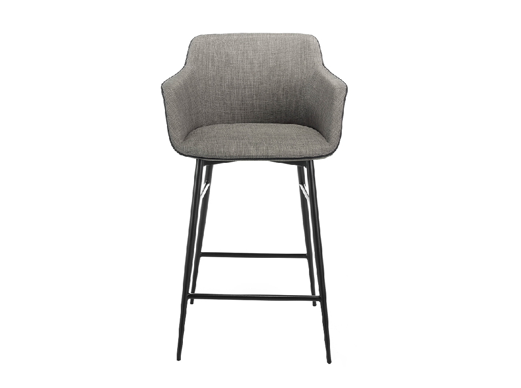 Stool upholstered in fabric with edging and structure in black steel