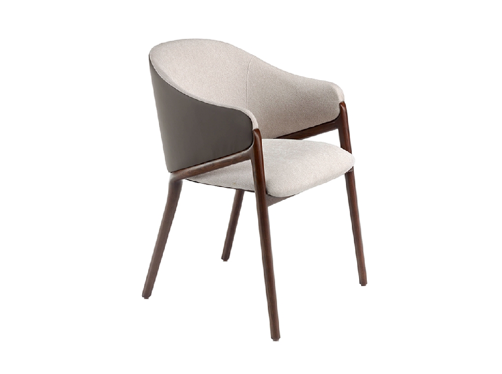 Chair upholstered in fabric and leatherette with Walnut colored wooden frame