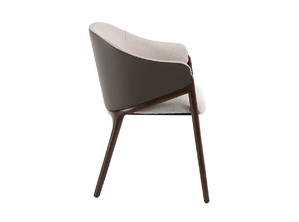 Chair upholstered in fabric and leatherette with Walnut colored wooden frame