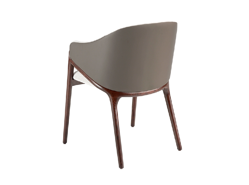 Chair upholstered in fabric and leatherette with Walnut colored wooden frame