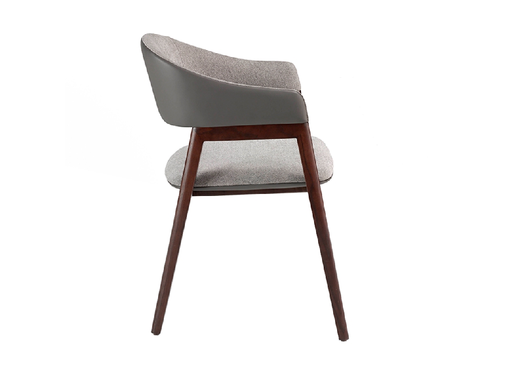 Мягкий стул в обивке из ткани и экокожи с деревянной структурой цвета орех