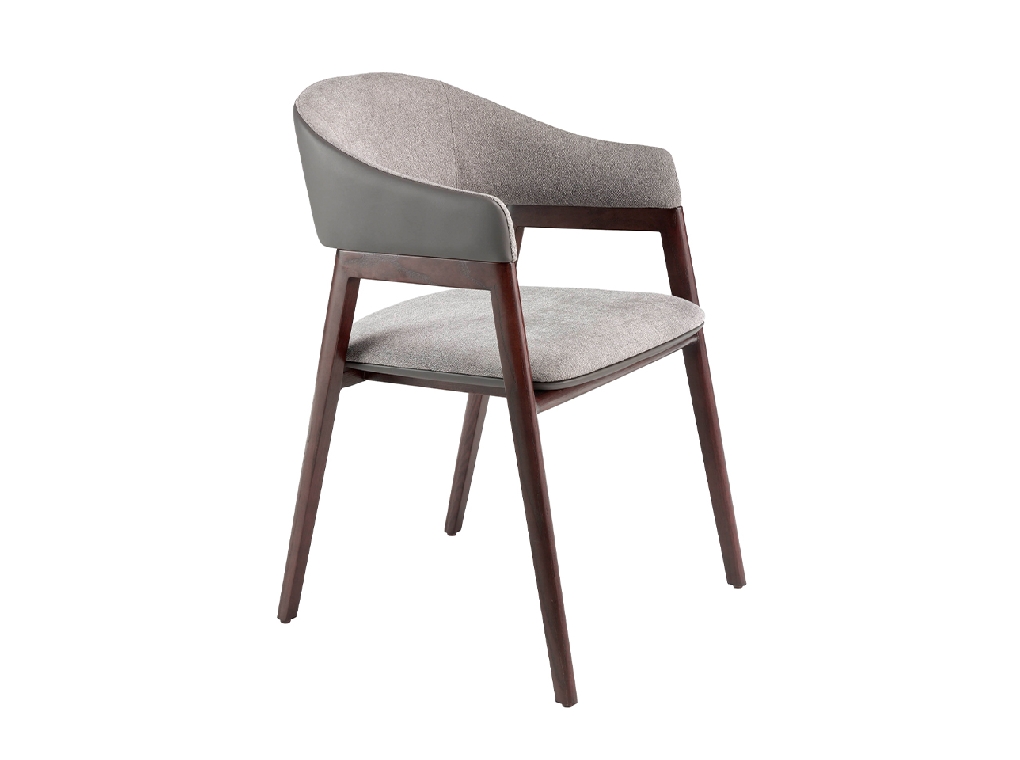 Chair upholstered in fabric and leatherette with Walnut colored wooden frame