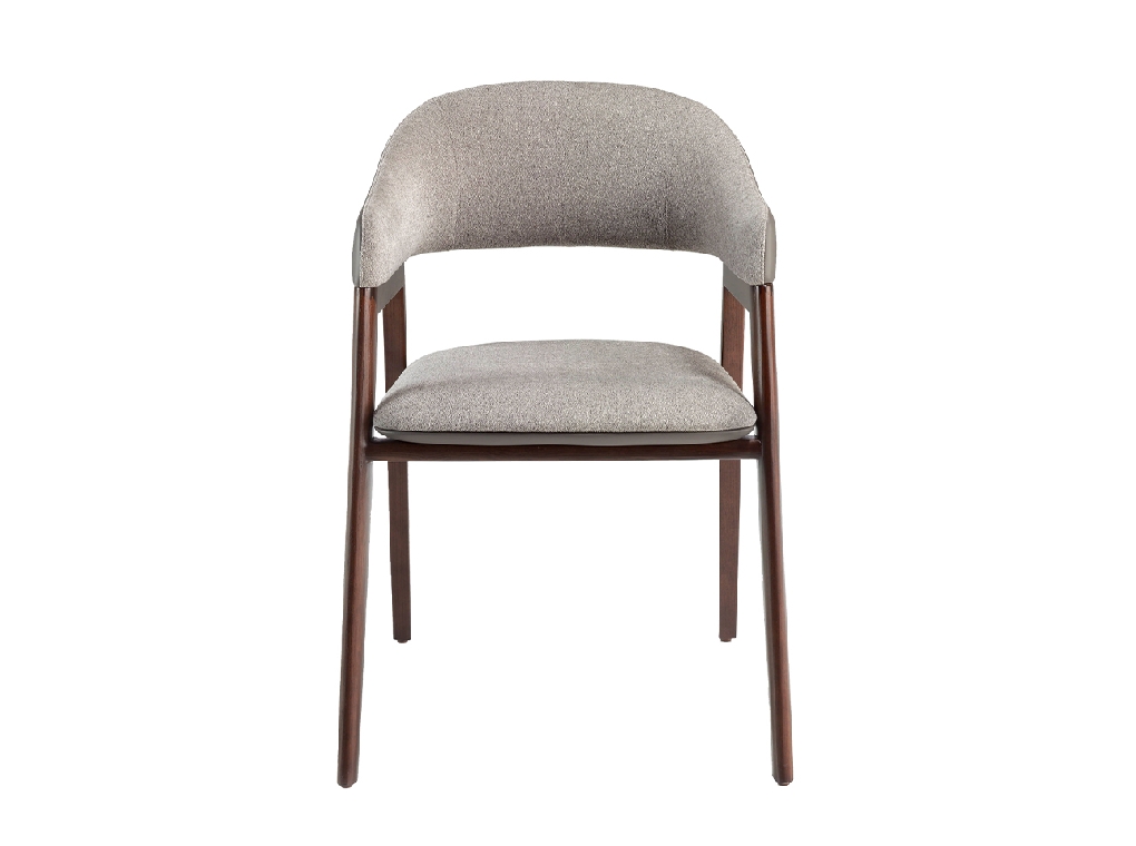 Мягкий стул в обивке из ткани и экокожи с деревянной структурой цвета орех