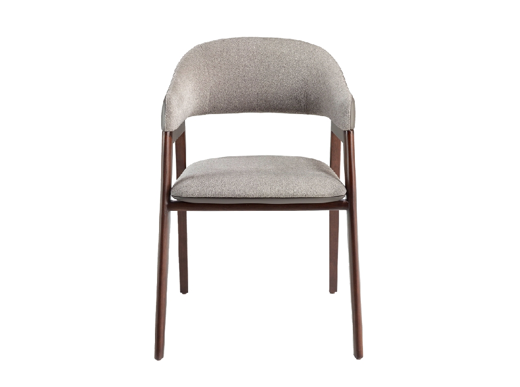 Chair upholstered in fabric and leatherette with Walnut colored wooden frame