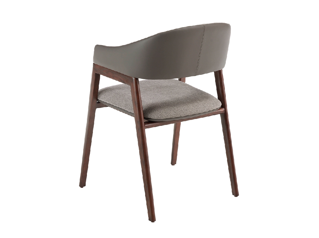 Chair upholstered in fabric and leatherette with Walnut colored wooden frame