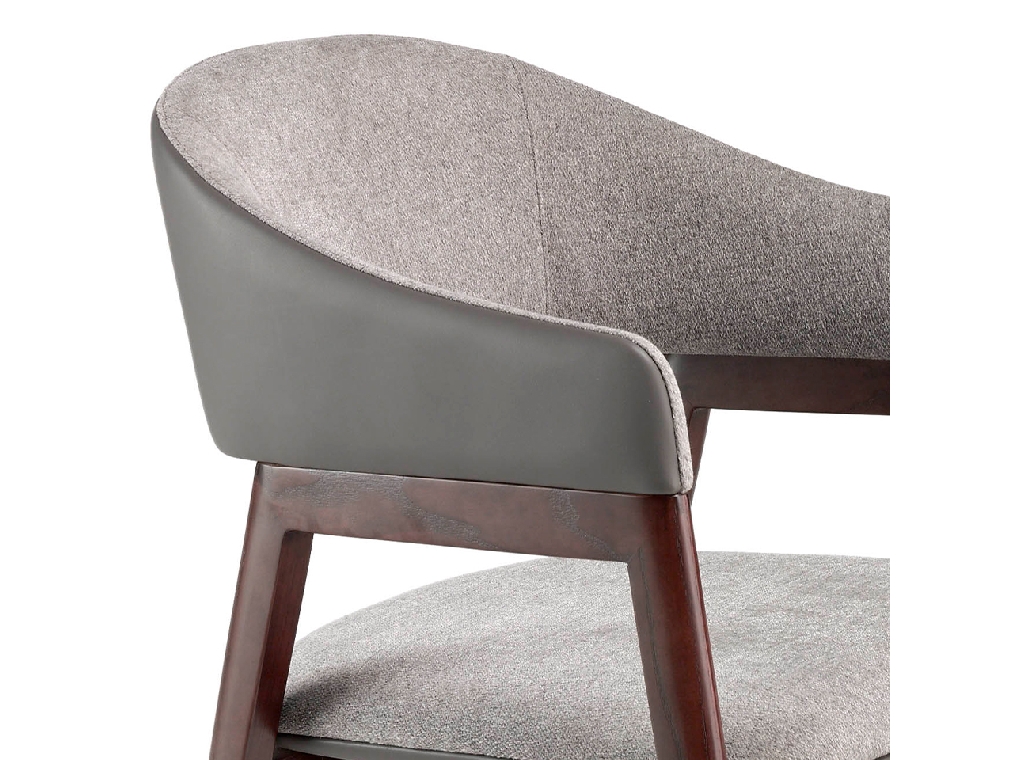 Chair upholstered in fabric and leatherette with Walnut colored wooden frame