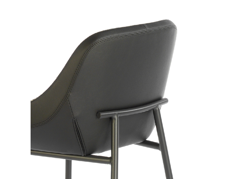 Stool upholstered in fabric and leatherette with black steel legs