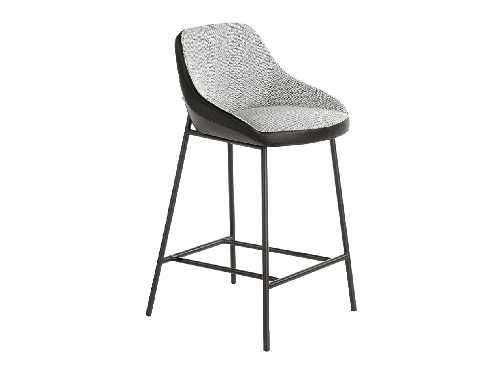 Stool upholstered in fabric and leatherette with black steel legs