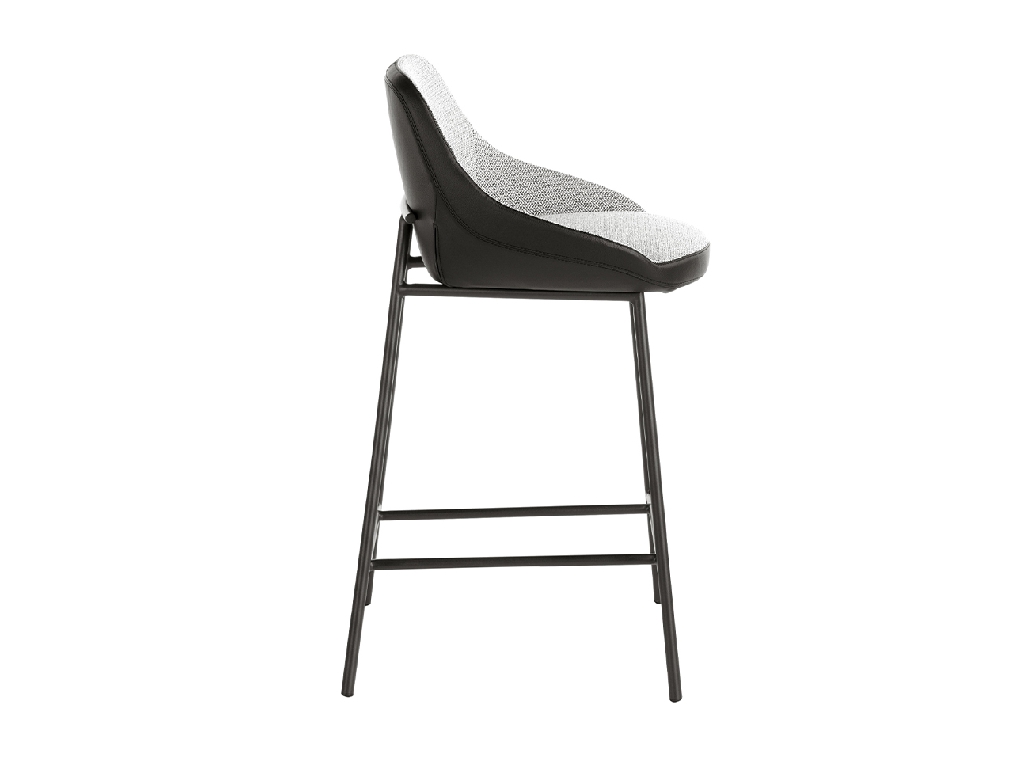 Stool upholstered in fabric and leatherette with black steel legs