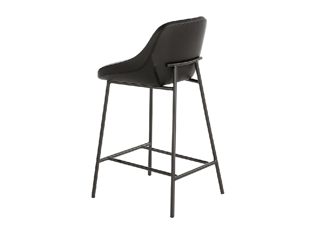 Stool upholstered in fabric and leatherette with black steel legs