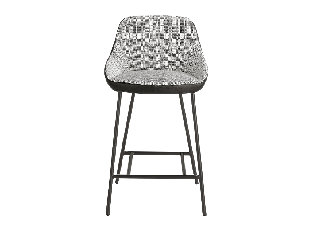 Stool upholstered in fabric and leatherette with black steel legs