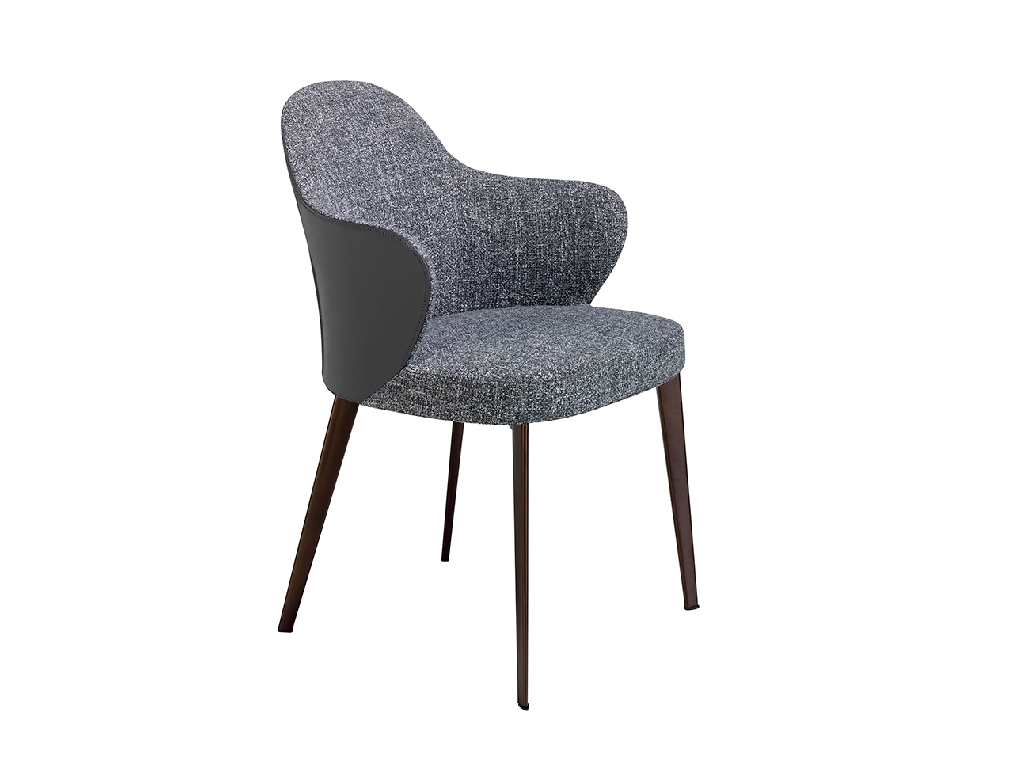 Upholstered fabric and leatherette chair with dark brown steel structure