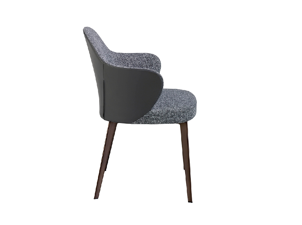 Upholstered fabric and leatherette chair with dark brown steel structure