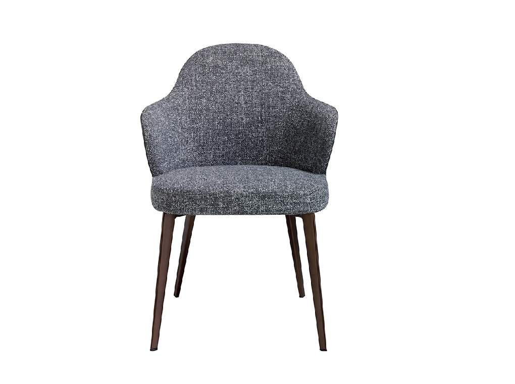 Upholstered fabric and leatherette chair with dark brown steel structure