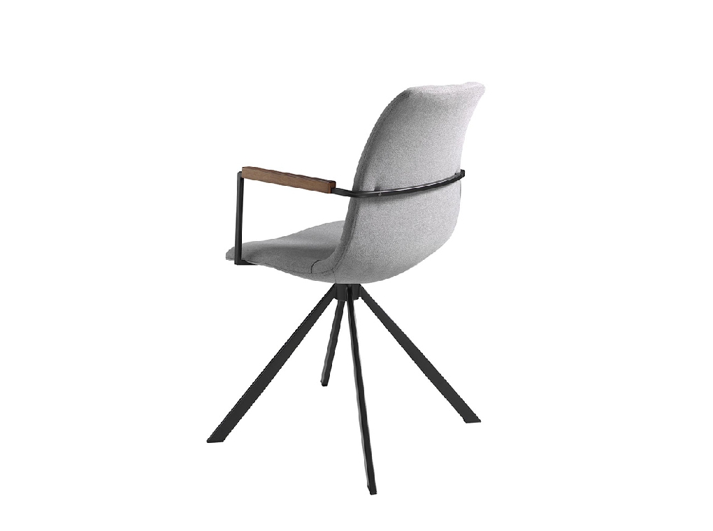 Swivel chair upholstered in fabric with black steel legs