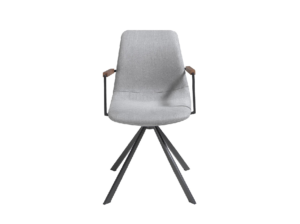 Swivel chair upholstered in fabric with black steel legs