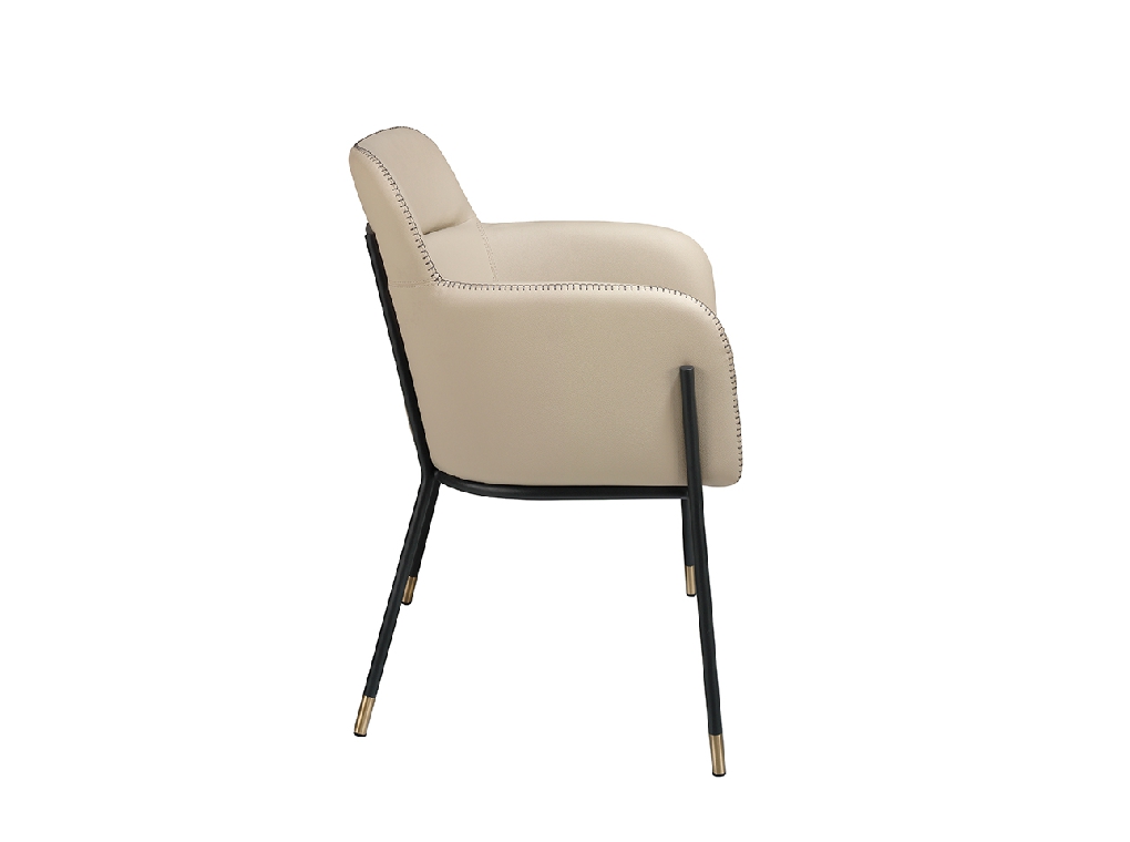 Chaise rembourrée en éco-cuir avec structure en acier noir et doré