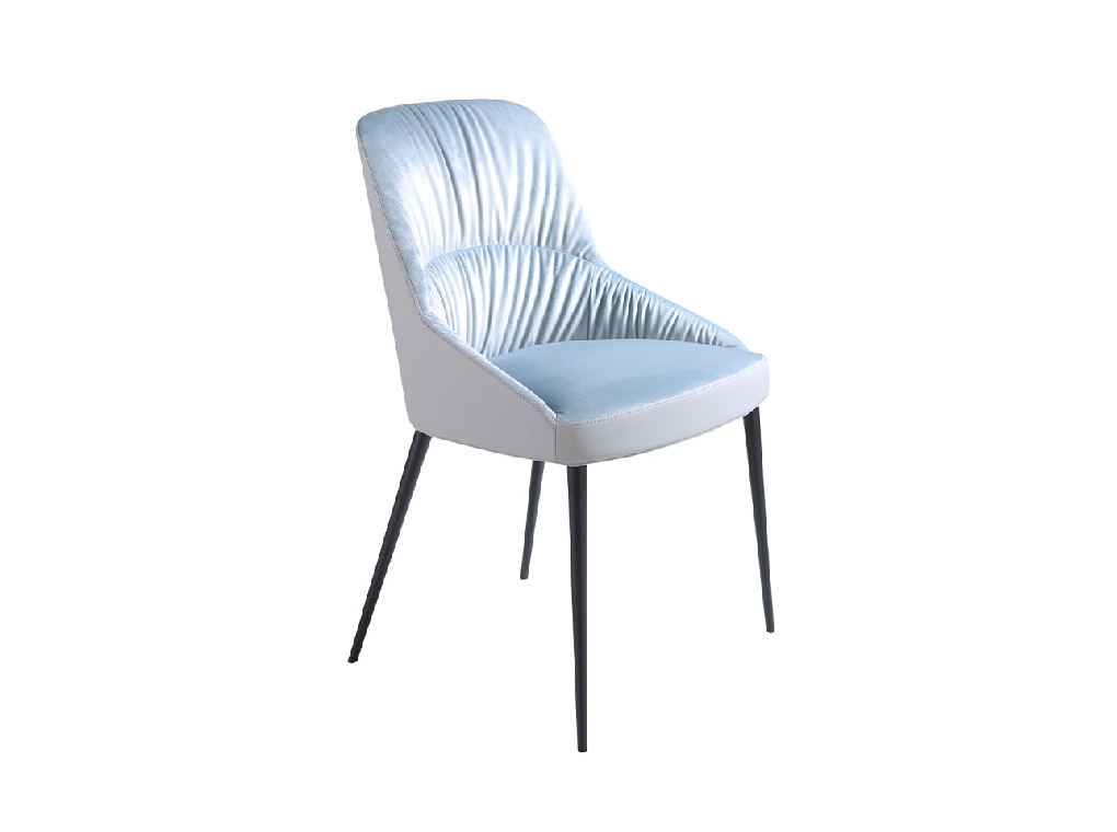 Dining chair upholstered in velvet and eco-leather. Black steel structure.