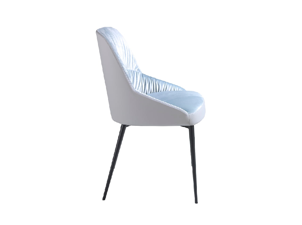 Dining chair upholstered in velvet and eco-leather. Black steel structure.