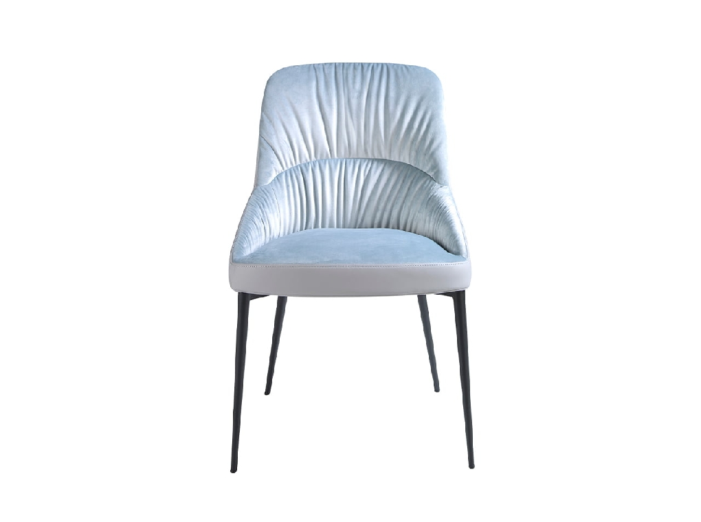 Dining chair upholstered in velvet and eco-leather. Black steel structure.