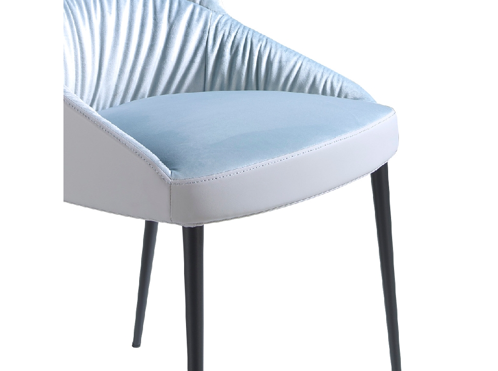 Dining chair upholstered in velvet and eco-leather. Black steel structure.