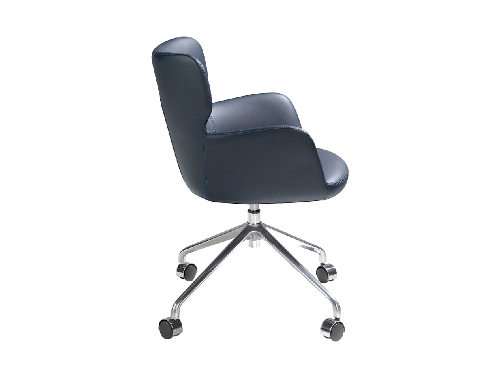 Blue swivel office chair with armrests and steel legs