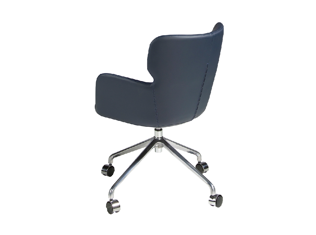 Blue swivel office chair with armrests and steel legs