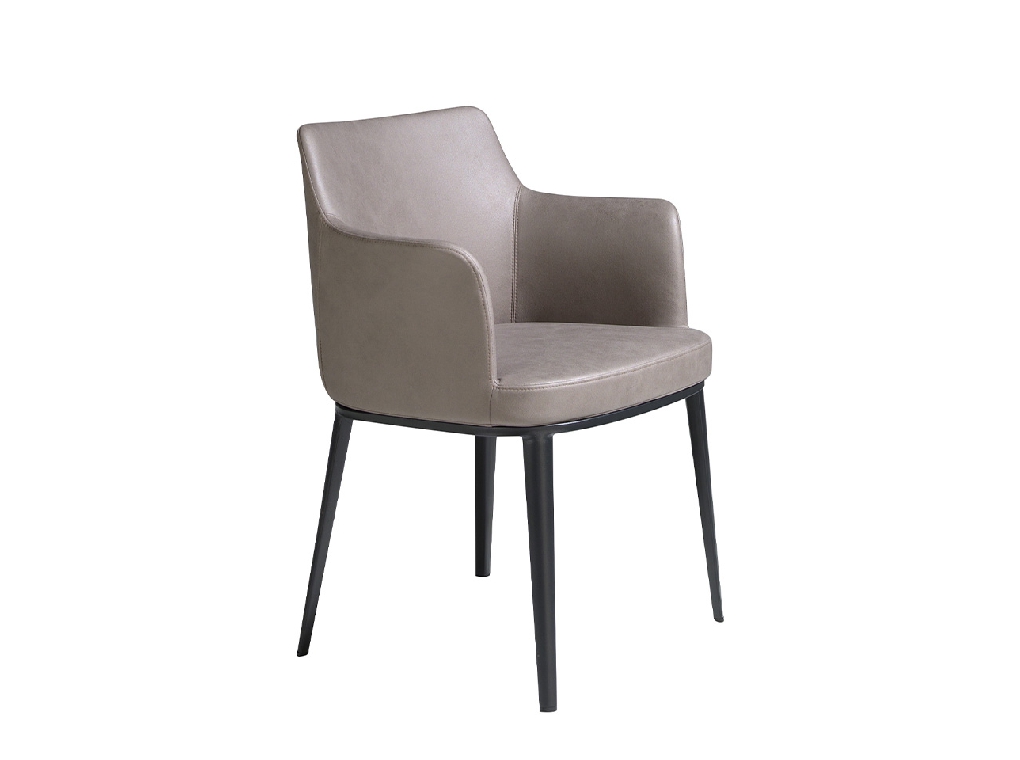 Dining chair upholstered in fabric and black steel structure.
