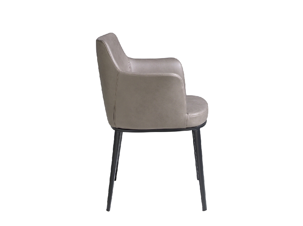 Dining chair upholstered in fabric and black steel structure.