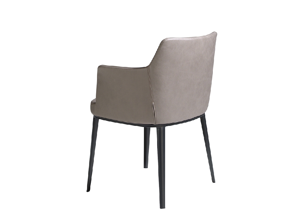 Dining chair upholstered in fabric and black steel structure.