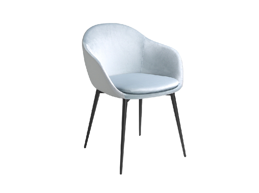 Silla comedor tapizada en terciopelo y polipiel. Estructura en acero negro.