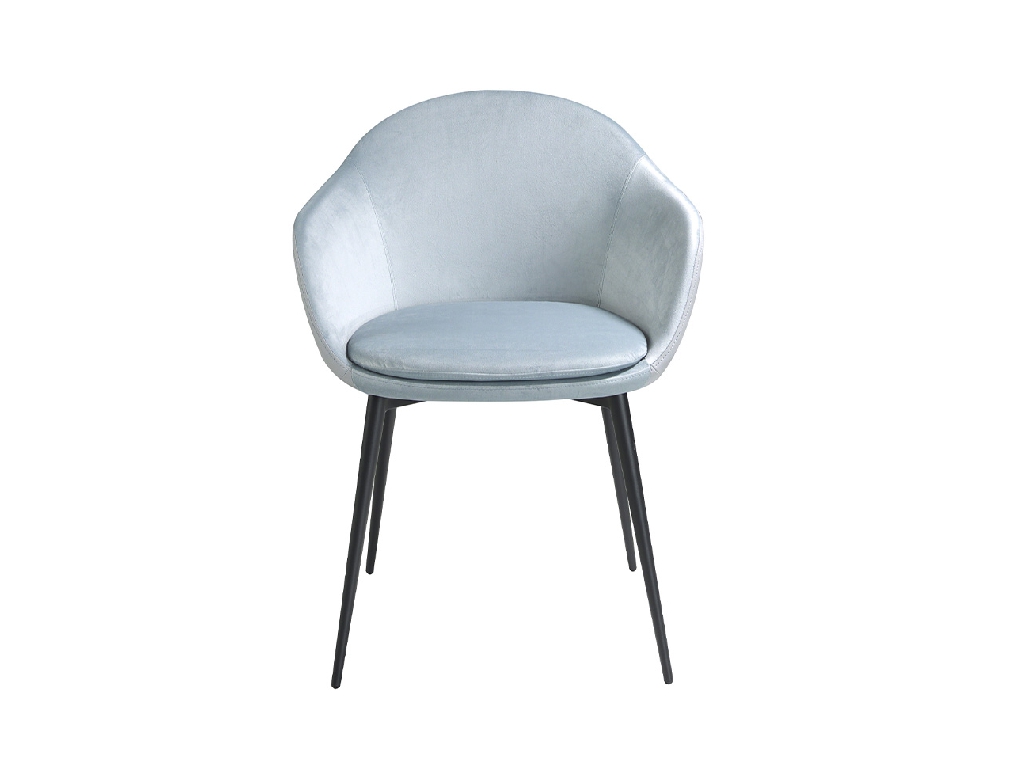 Silla comedor tapizada en terciopelo y polipiel. Estructura en acero negro.