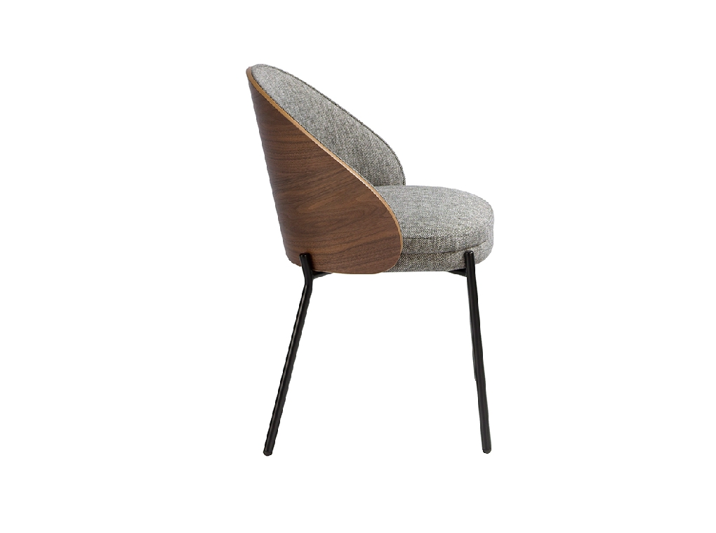 Dining chair upholstered in fabric and walnut veneered wood