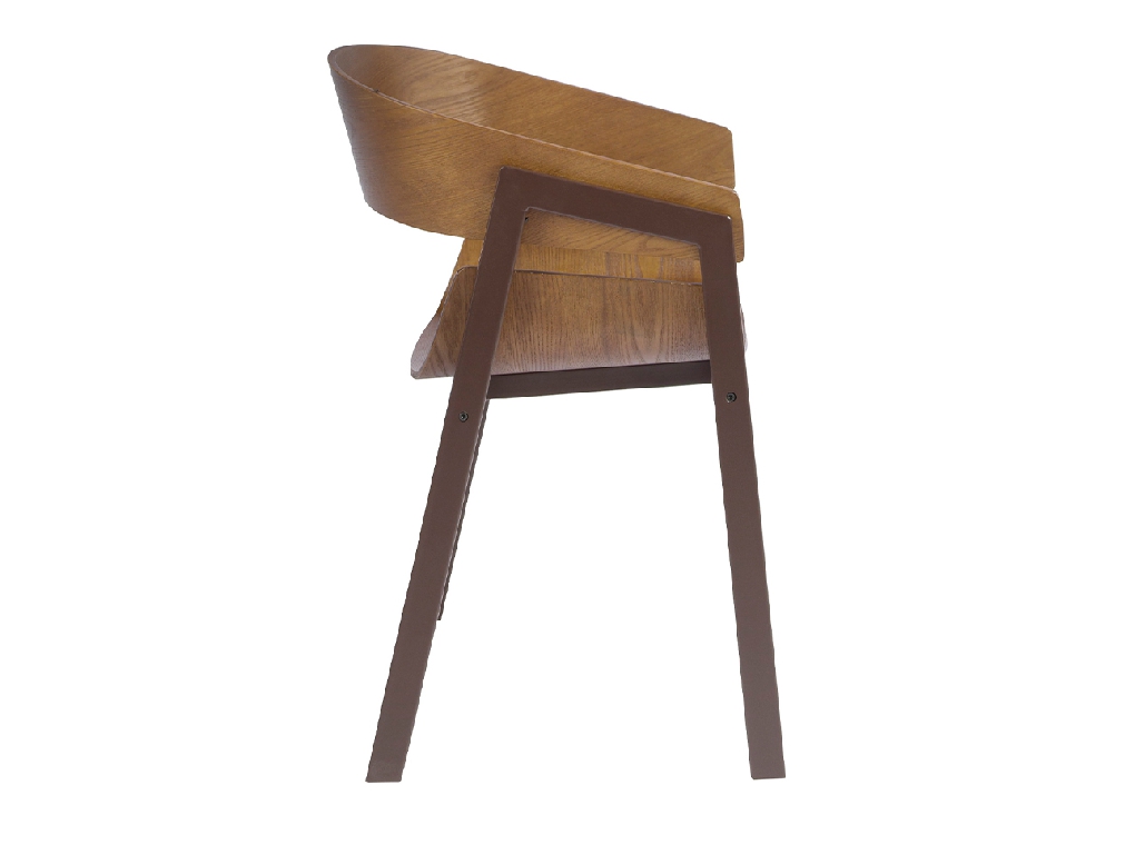 Walnut veneered wood chair with brown steel structure