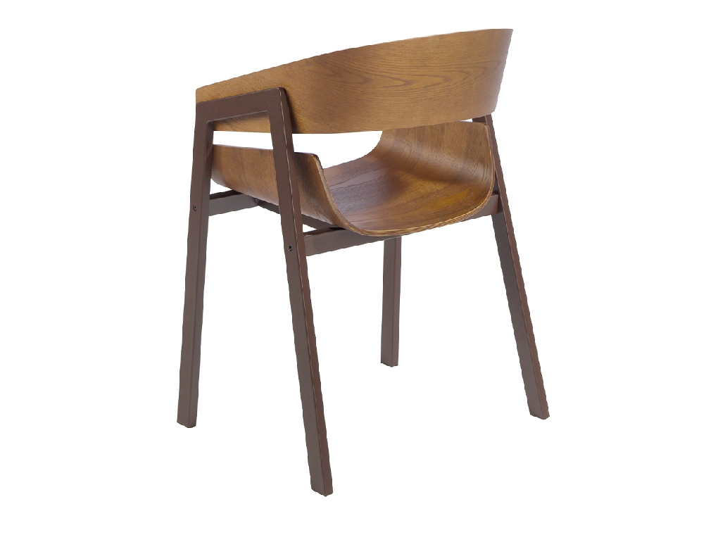 Walnut veneered wood chair with brown steel structure