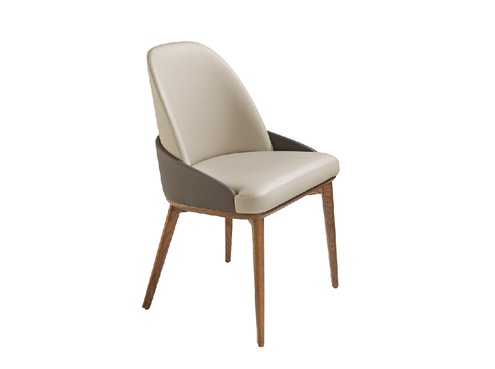 Dining chair upholstered in eco-leather with ash wood legs